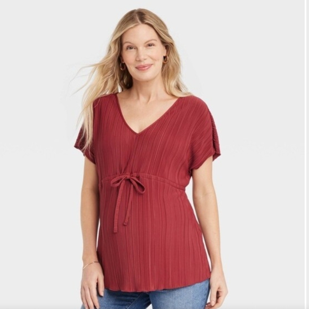Isabel Maternity by Ingrid & Isabel V-Neck Tie-Front Blouse - Burgundy